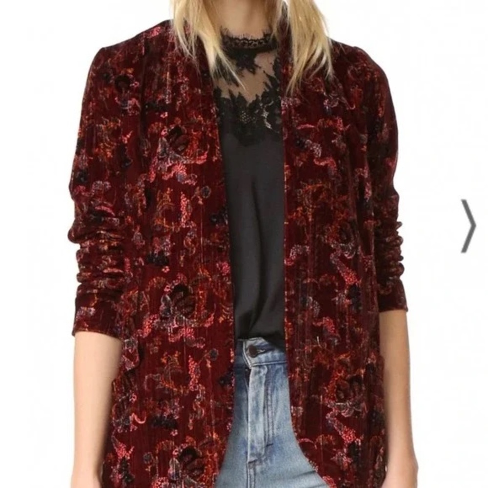 Free People Red and Black Velvet Blazer
